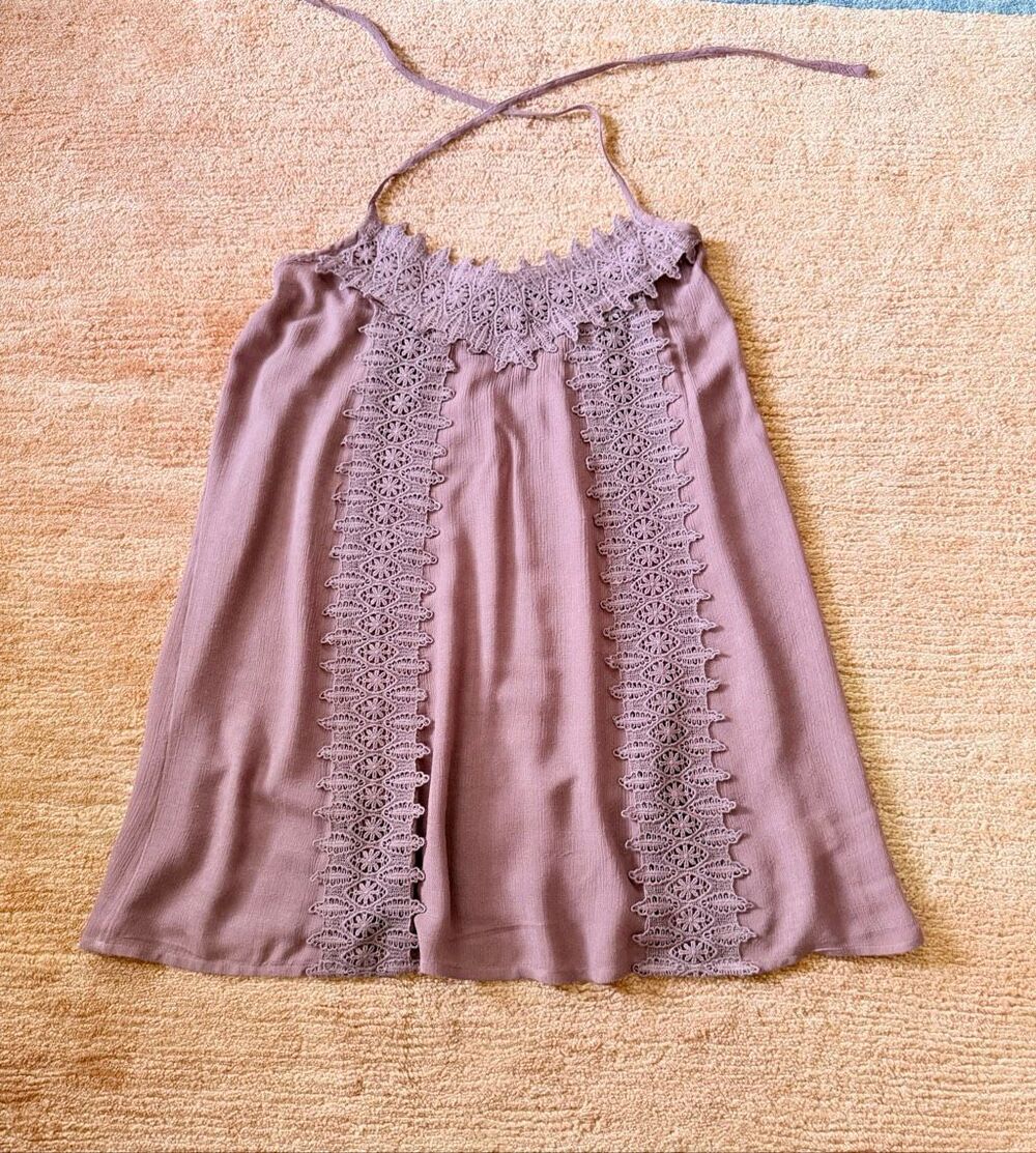 OโNeill Dusty Rose Crochet Halter Mini Dress Swim Cover Up Tunic Size S